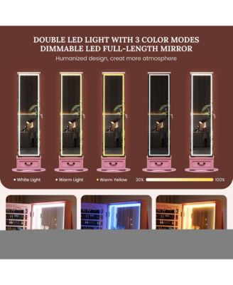 360° Swivel Jewelry Armoire with LED Full-Length Mirror
