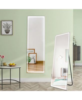 LED Full-Length Mirror with Stand, Suitable for Outfit Checks.