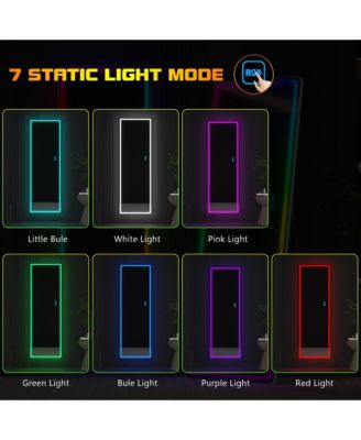 Wall-mounted or freestanding rectangular full-length mirror with adjustable RGB lighting.