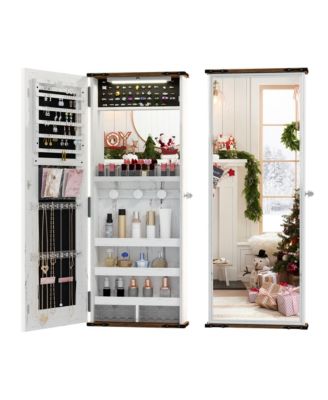 Wall/Door LED Jewelry Armoire with Rounded Corners & Storage