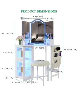 Tri-color Light Corner Vanity Desk with Mirror