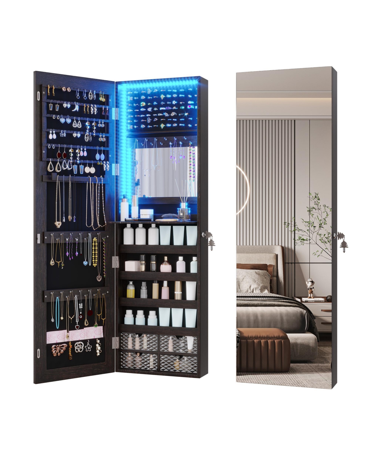 Vlsrka Wall/Door Mounted Led Jewelry Storage Mirror Cabinet