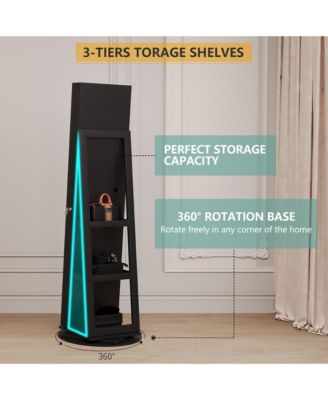 360&deg; Swivel Jewelry Full-Length Mirror Cabinet with Lights