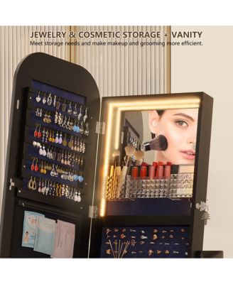 Arched LED Jewelry Armoire with Mirror and Drawers