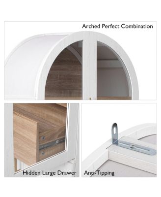 71" Tall Arched Kitchen Pantry Cabinet with Door Shelves, Farmhouse Kitchen Storage Cabinet with Open & Adjustable Shelves