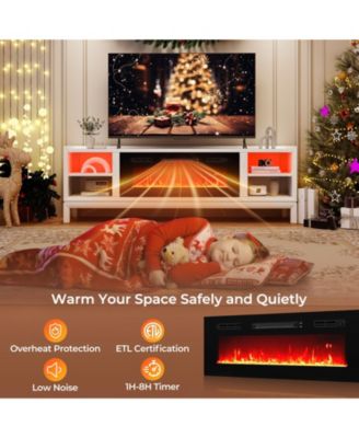 36 Inches Electric Fireplace Heater Recessed with LED Strip Lights and Remote Control