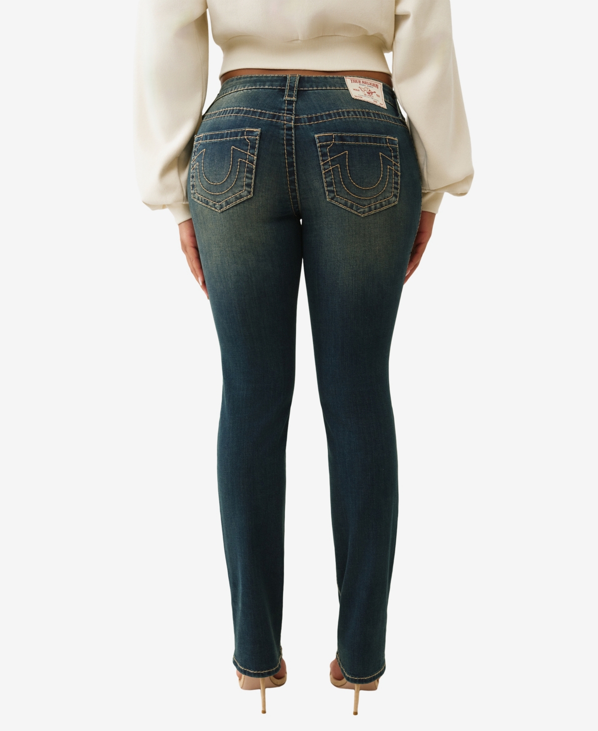 True Religion Women's Billie Mid Rise Straight Big T Jeans In Blue