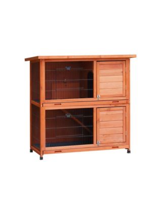 41 in. Outdoor Wooden Rabbit Hutch with 2 Removable No-Leak Trays Non-Slip Ramp Waterproof Roof in Natural
