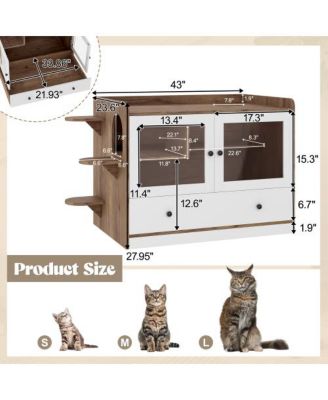 Cat Litter Box Cabinet with Drawer and Stairs Brown White