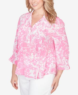 Plus Size Brushstroke Floral Silky Gauze Popover Top