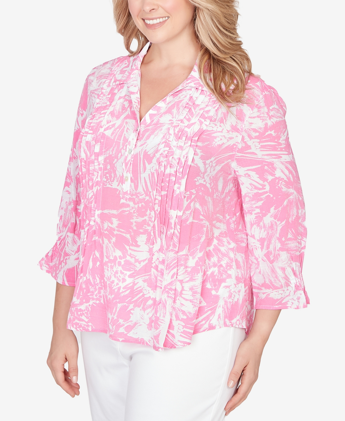Ruby Rd. Plus Brushstroke Floral Silky Gauze Popover Top