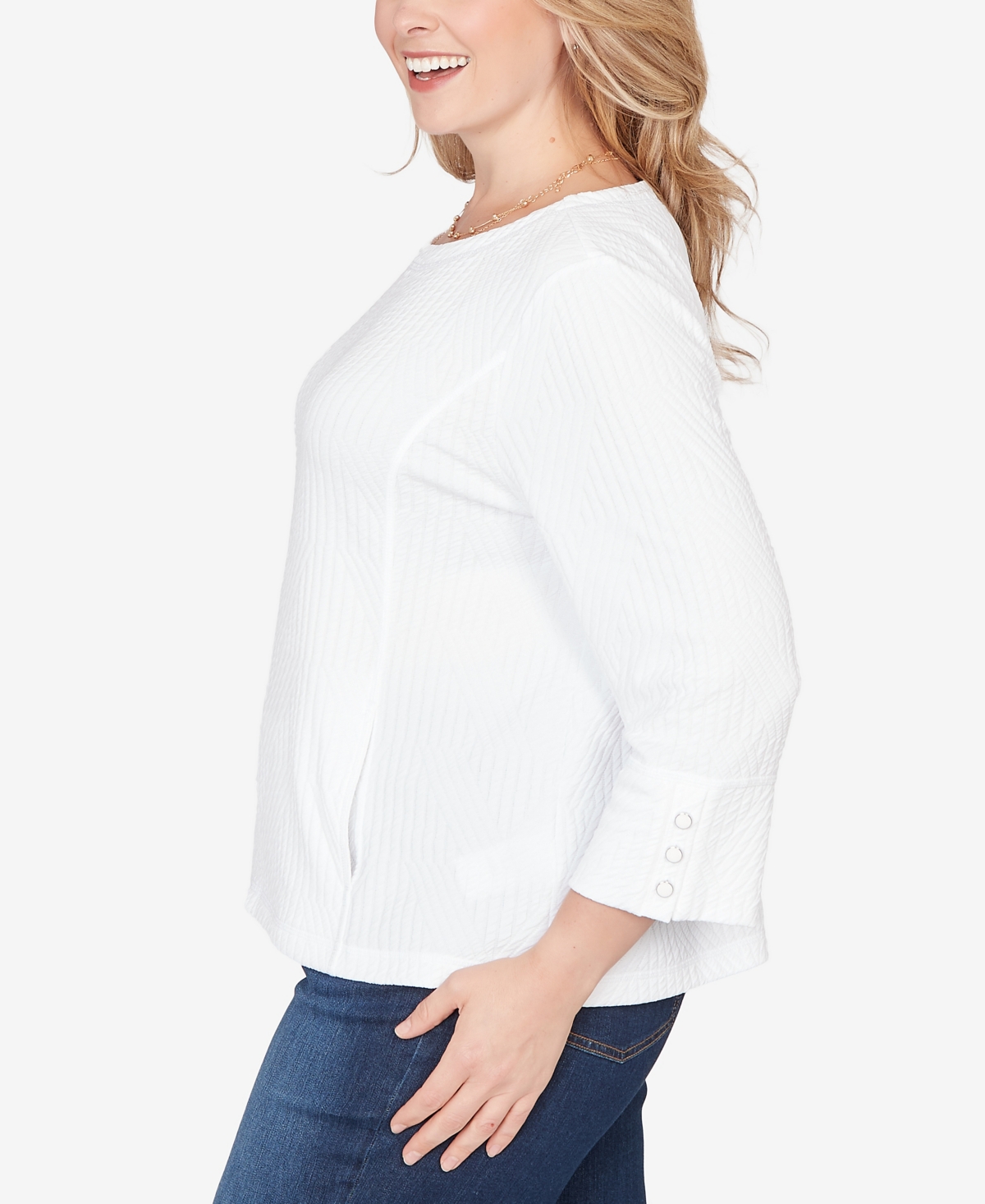 Ruby Rd. Plus Size Abstract Textured Pucker Knit Boxy Top In White