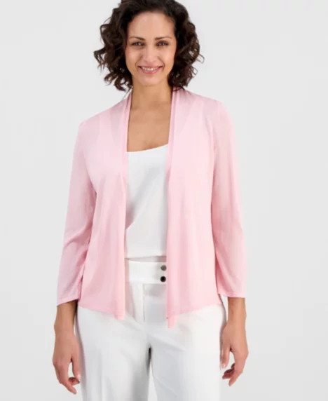 Women's Long-Sleeve Open-Front Cardigan, Regular & Petite - Tutu Pink