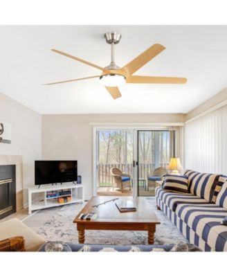 52-inch Modern Sand Nickel 5-Blade Tri-Color Dimming Ceiling Fan with Remote Control and Timing Function for Indoor