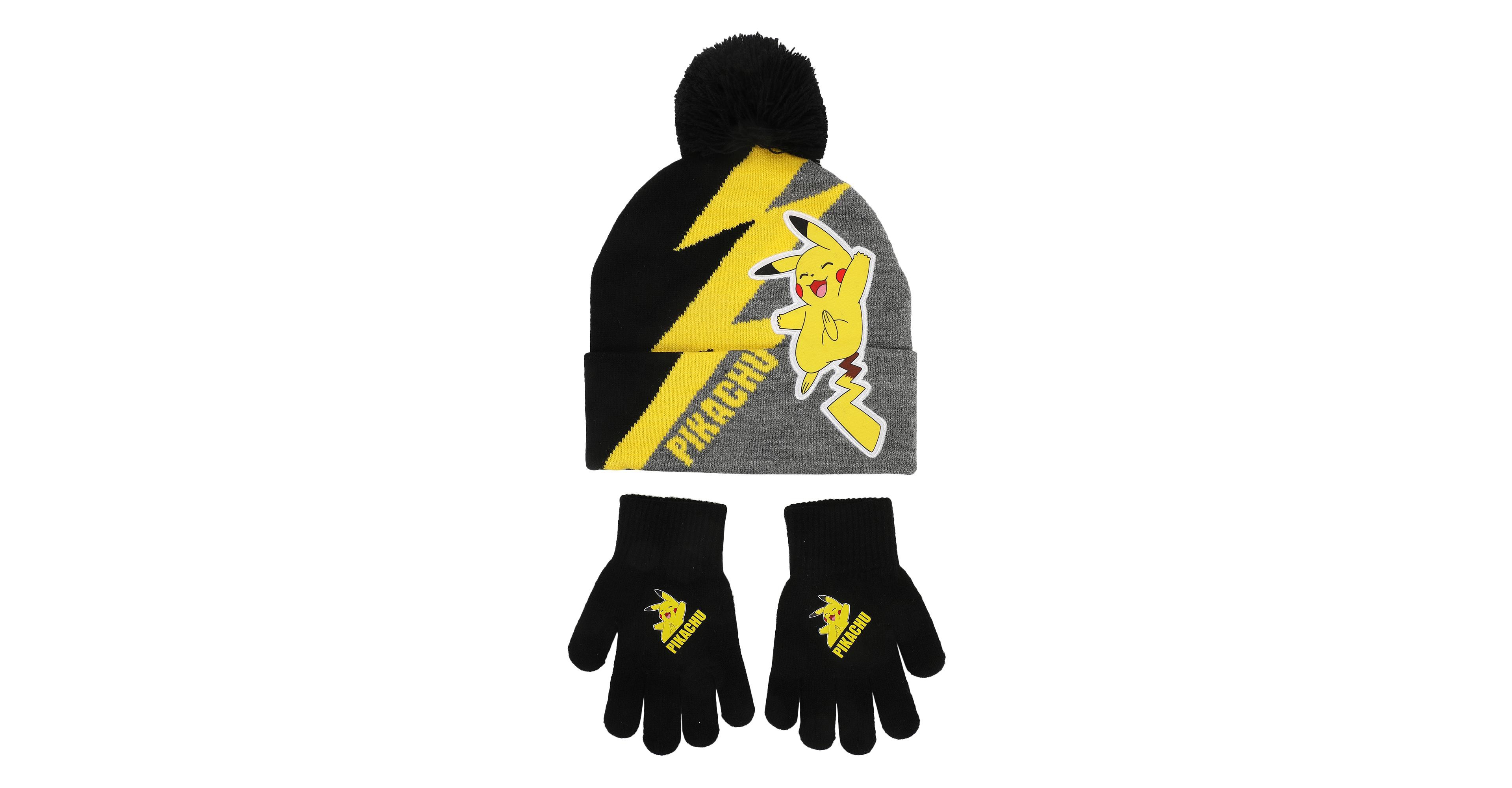 Pokemon Pikachu Thunderbolt Youth 2-Piece Knit Beanie and Gloves Set