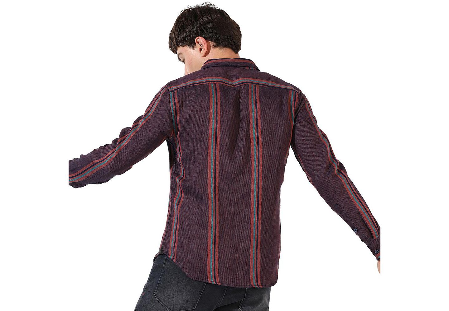 Мужская рубашка Cahoot Campus Sutra Maroon Striped Regular Fit Casual, цвет: Тёмно-бордовый — фото 2