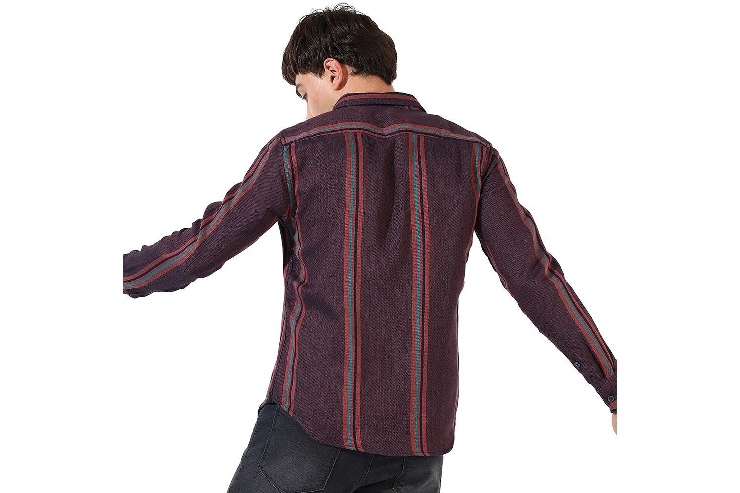 Men's Maroon Striped Regular Fit Casual Shirt