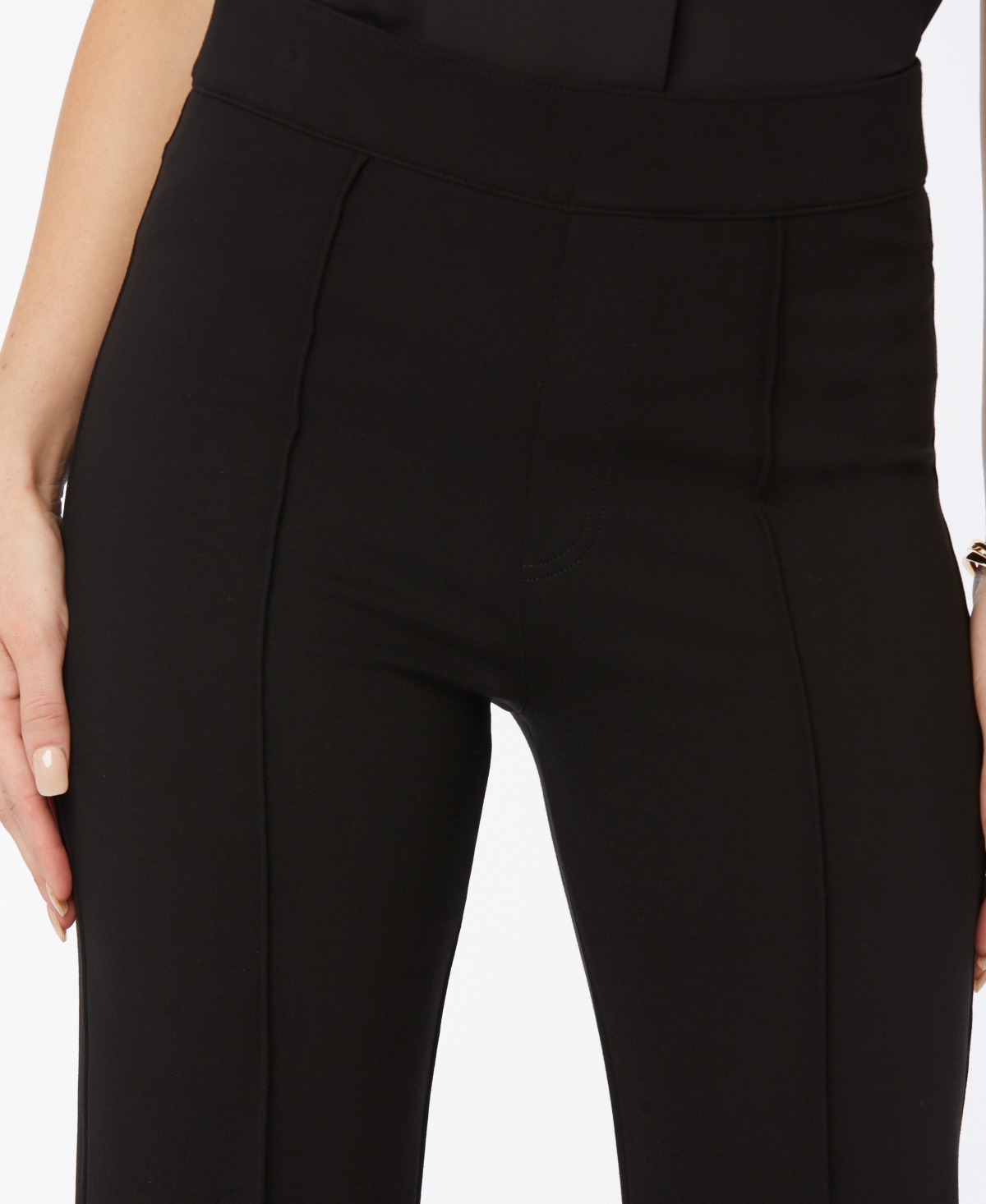 Nydj Solid Pull-on Flare-leg Seamed Pants In Black
