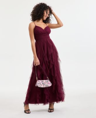 Juniors' Strappy V-Neck Lace Ball Gown 