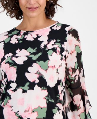 Petite Chiffon Flutter-Sleeve Top