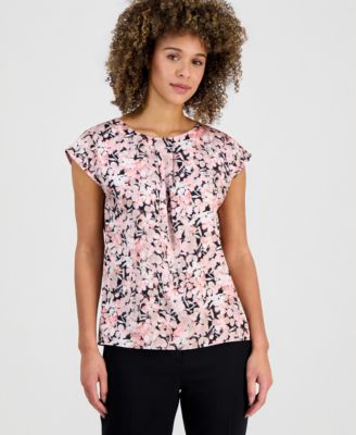 Women's Printed Pleat-Neck Blouse