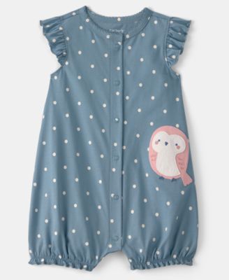 Carter's - Baby Girls' All-Over Dots Printed and Owl Graphic Snap-Up Romper