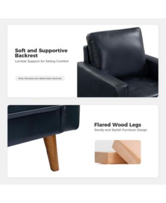 Mid-century Modern Elizabeth Genuine Leather Armchair with Wood Flared Legs