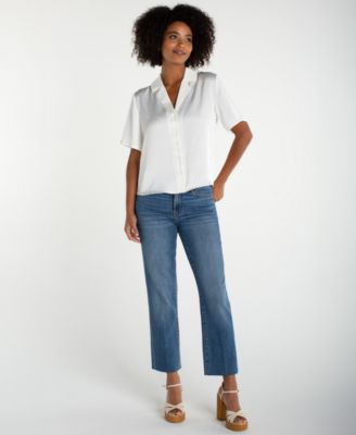 Women's Short-Sleeve Satin Camp Shirt