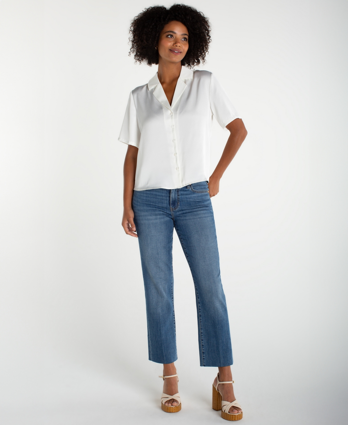 Liverpool Los Angeles Women's Short-Sleeve Satin Camp Shirt