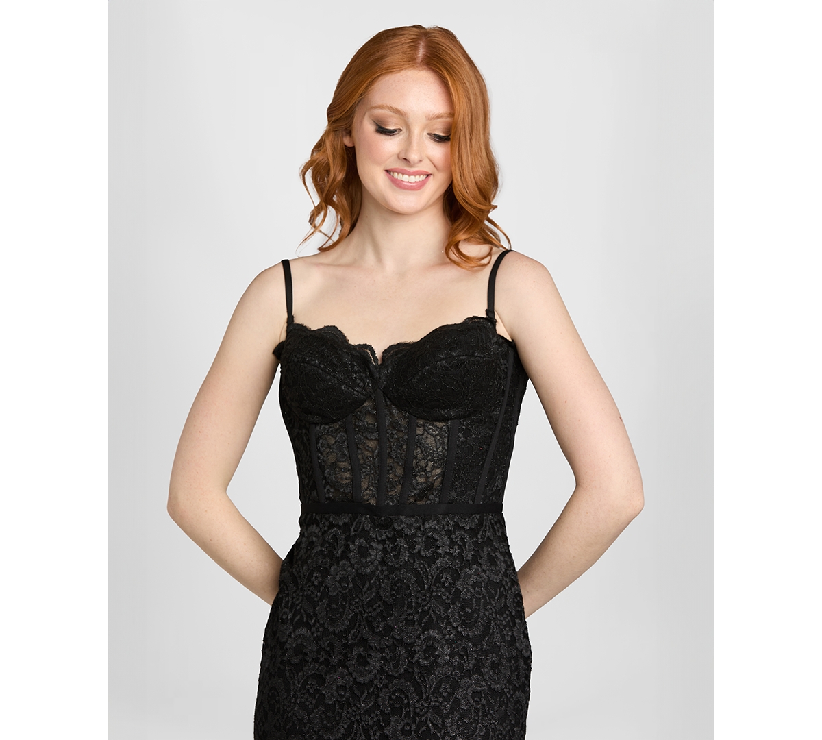 Morgan & Company Juniors' Glitter Lace Corset Gown In Multi