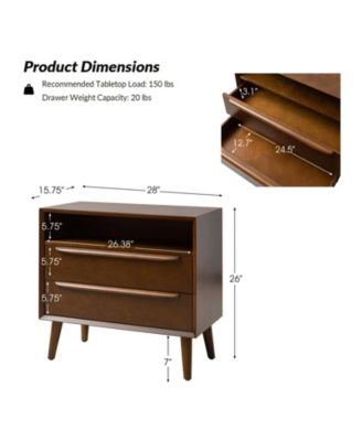 Kay Mid-century Modern 2 - Drawer End Table with  Built-In Outlets