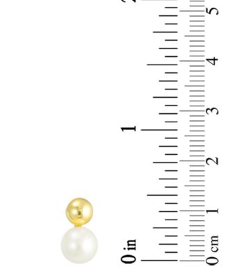 Cultured Freshwater Pearl and Gold Ball Stud Earrings In 10k Yellow Gold