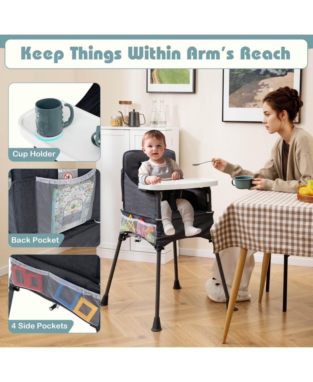 Costway Toddler Folding High Chair with 2-position Tray Adjustable Safety Baffle