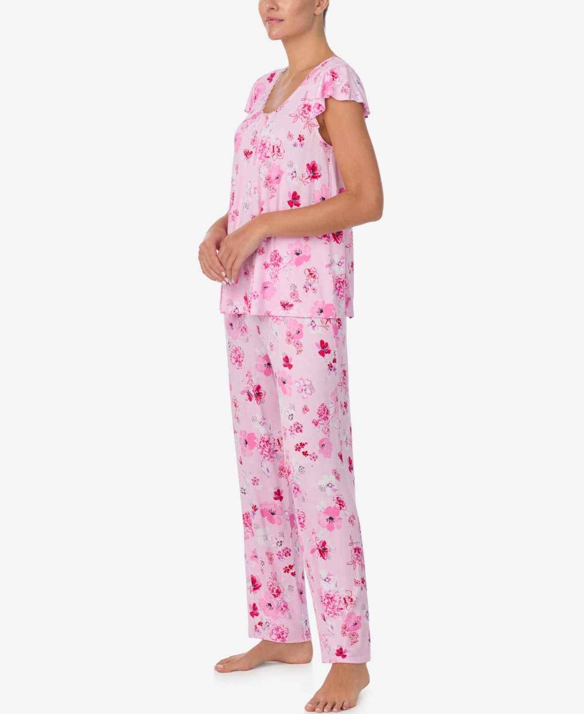 Ellen Tracy Women's Short-Sleeve Top and Long Pajama Pants, 2-Piece Set