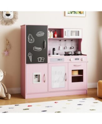 SUGIFT Wooden Corner Play Kitchen with Water Circulation System and Lights