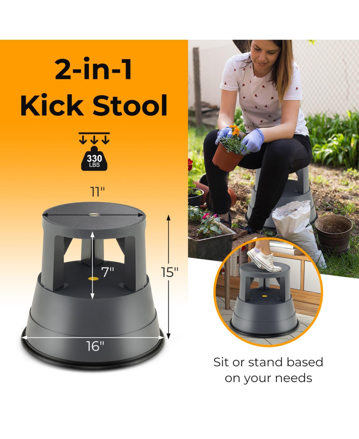 Sugift 330 lbs Step Stool with Non-Slip Rubber Platform