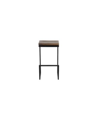 Cube Solid Wood & Metal Bar Stool, Brown (Set of 2