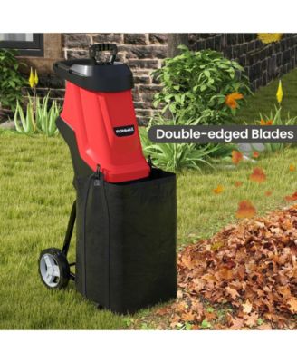 15-AMP Electric Wood Chipper and Shredder Leaf Mulcher with Wheels-Red