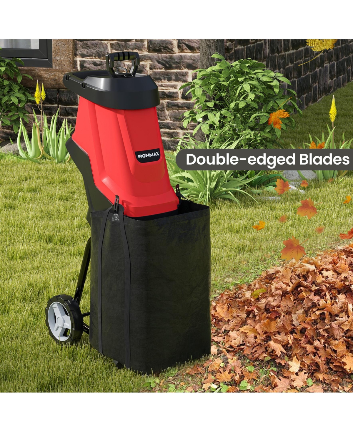 Sugift 15-amp Electric Wood Chipper and Shredder Leaf Mulcher with Wheels-Red