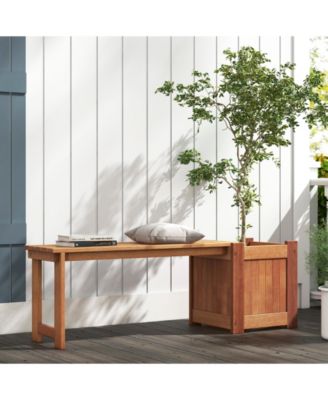 Teak Oil Finish Raised Garden Bed Wood Planter Box with Bench