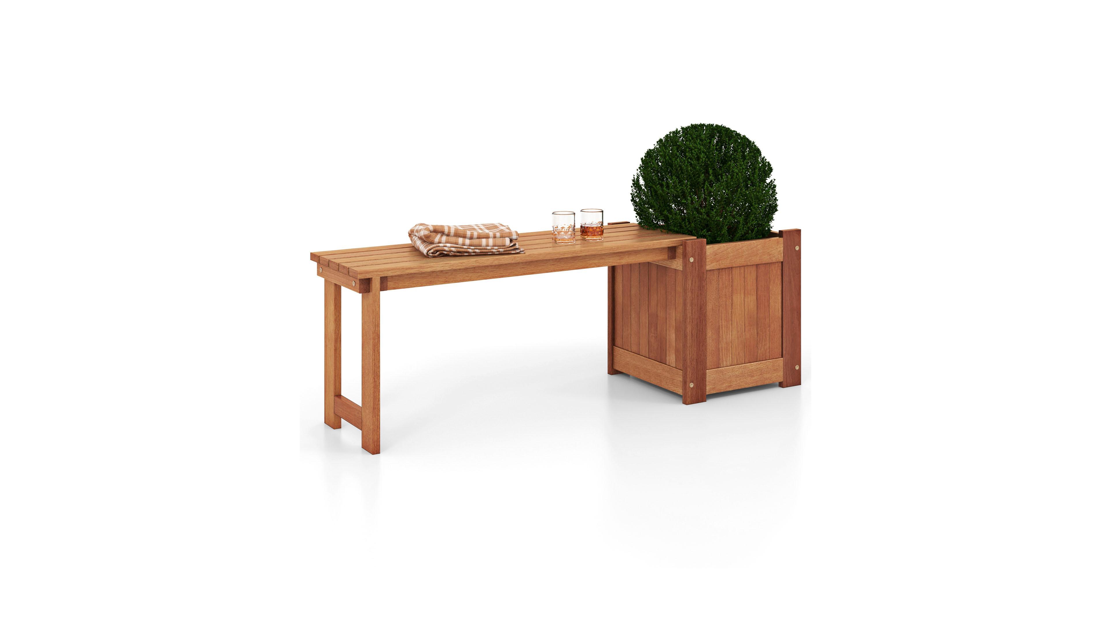 Sugift Teak Oil Finish Raised Garden Bed Wood Planter Box with Bench