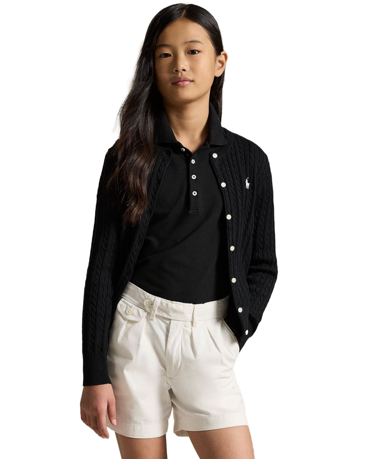 Girls' 7-16 Cable-Knit Cotton Cardigan