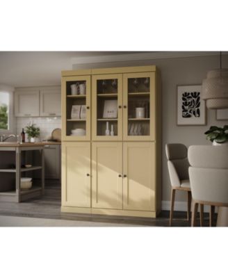 100% Solid Wood Pantry Cabinet, Shaker & Clear Glass Doors, 2 Drawers, Adjustable Shelves, 48.5" Wide, 71.5" Tall