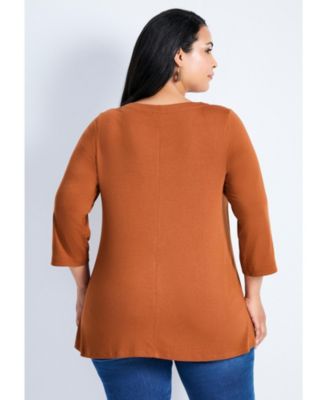 Women's Plus Size Sabrina Btn Dtl 3/4 Slv Top