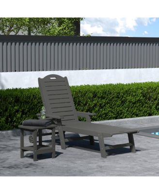 2-Piece Outdoor Patio Chaise Lounge Chair with Wheels & Cup Holder with Patio Side Table