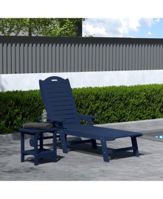 2-Piece Outdoor Patio Chaise Lounge Chair with Wheels & Cup Holder with Patio Side Table