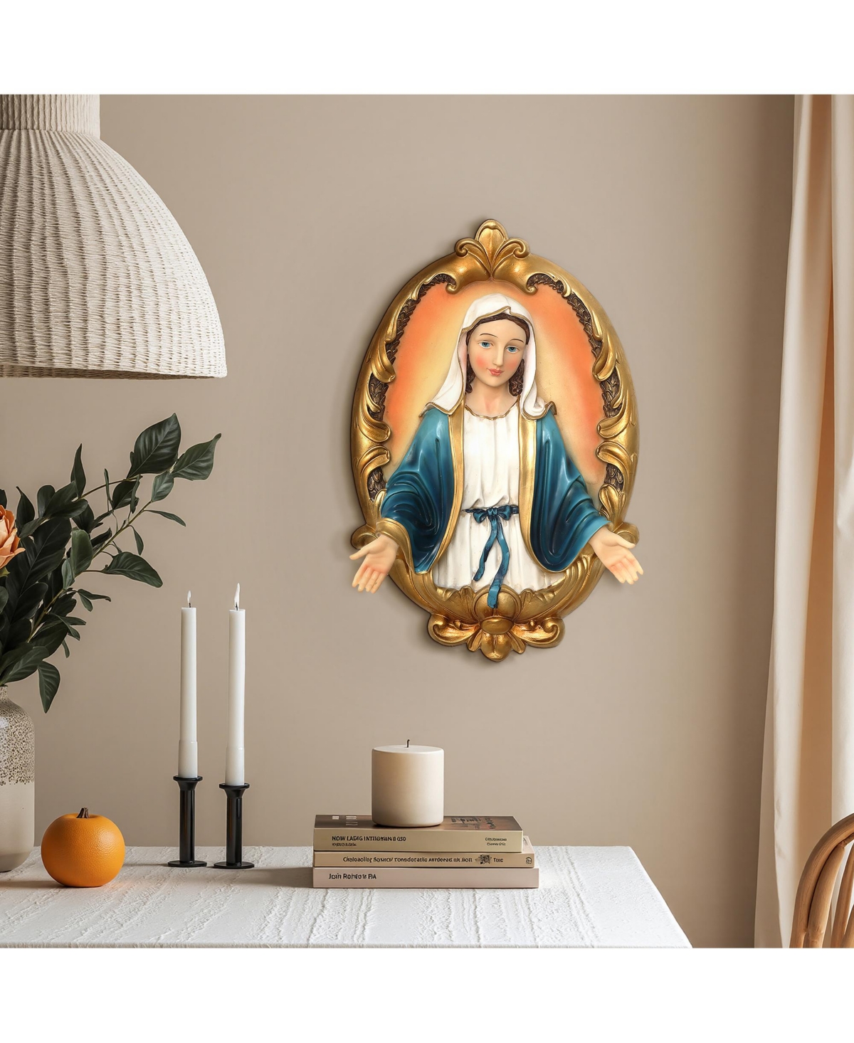 LuxenHome Blessed Virgin Mary Wall Plaque, Oval Religious Decor for Home & Prayer Space
