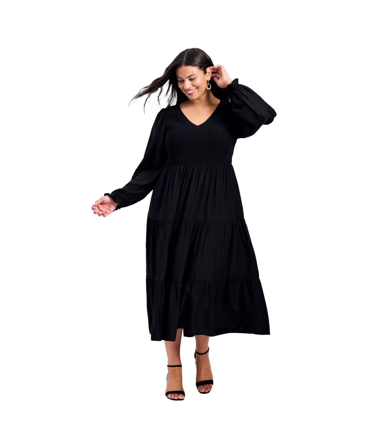 Avenue Women's Plus Indi Puff Sleeve Shirred Dress