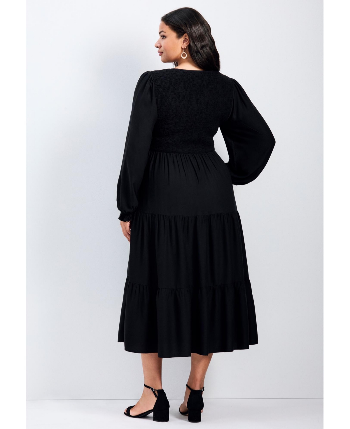 Avenue Women's Plus Indi Puff Sleeve Shirred Dress