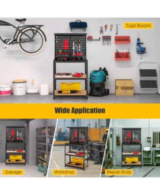 Tool Storage Workbench with Peg Board 2 Lower Shelves 14 Hanging Accessories